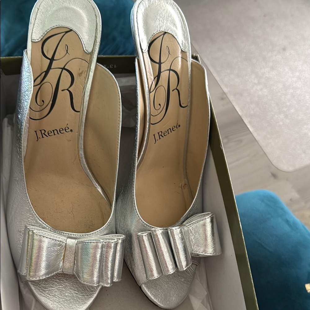 J.Renee Silver Slingback Heels with Bow